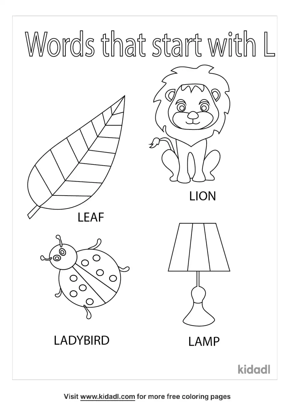 Words That Start With L Coloring Page
