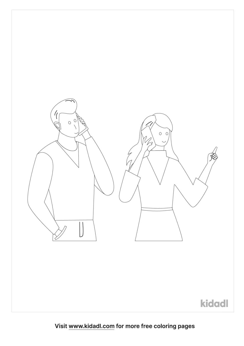 Guy And Girl Talking On The Phone Coloring Page