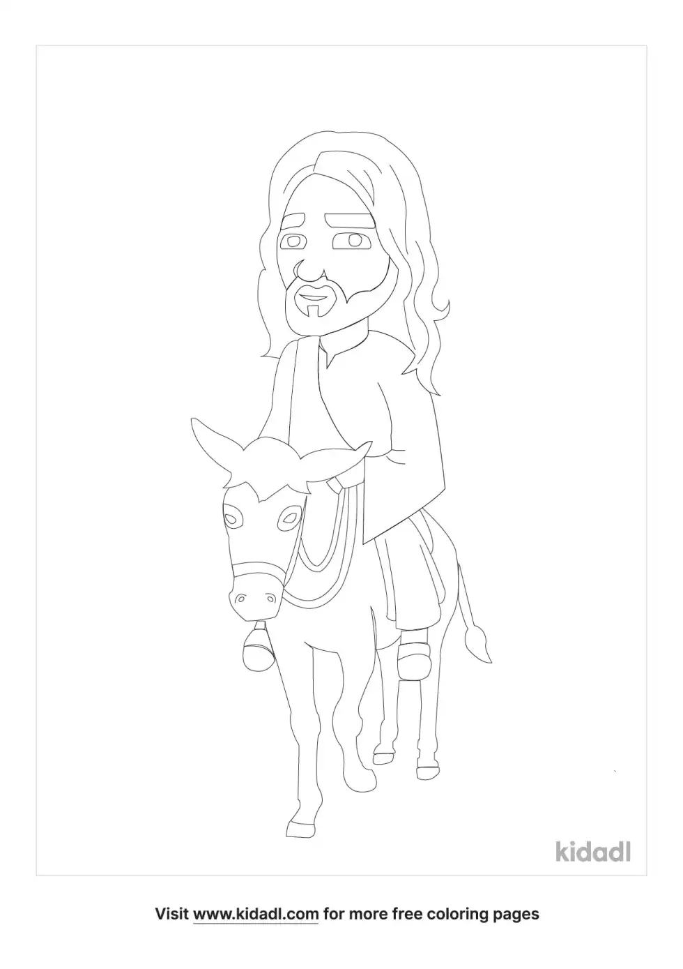 Cartoon Jesus Coming On A Donkey Coloring Page