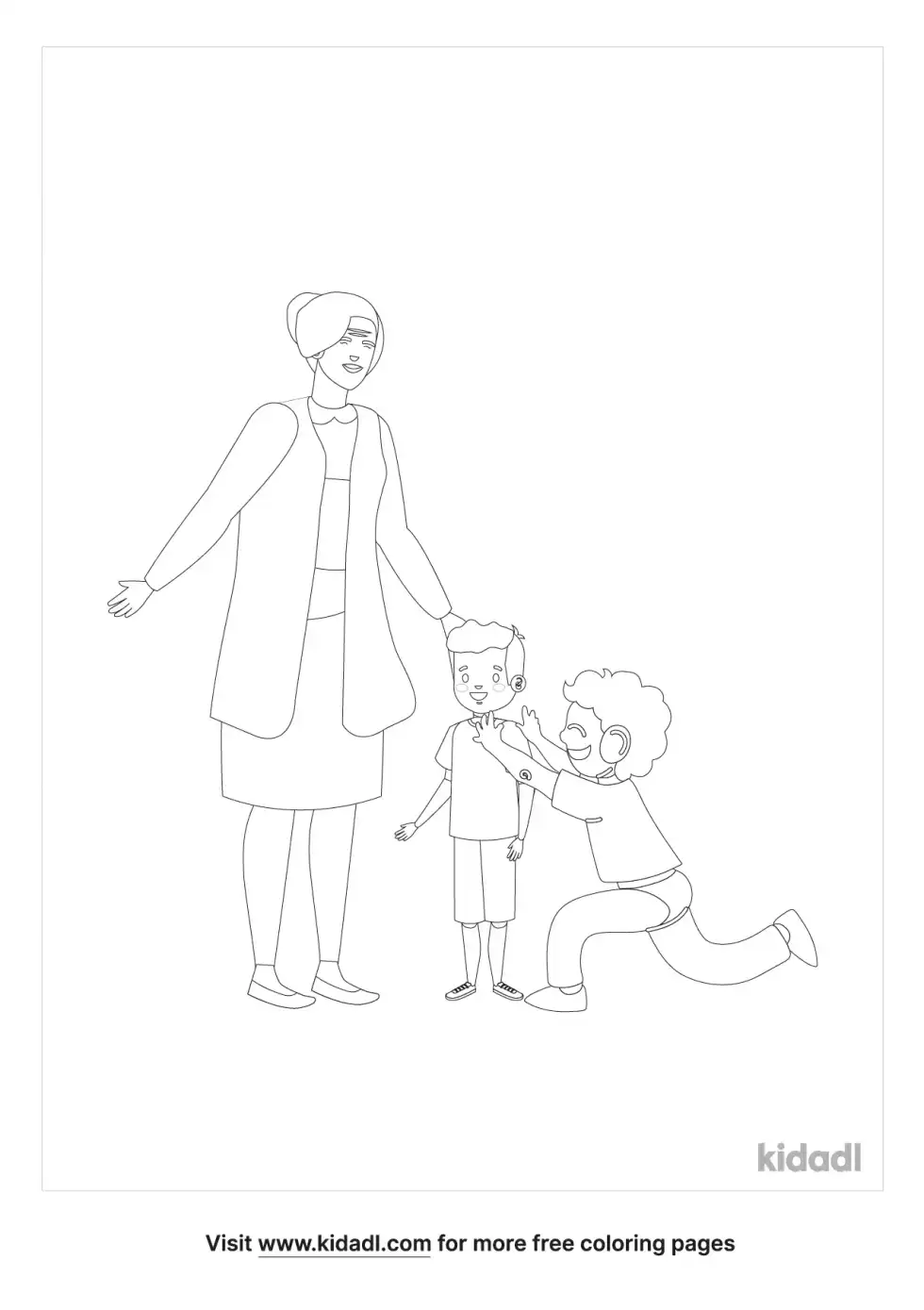 Grandma With Two Grandsons Coloring Page