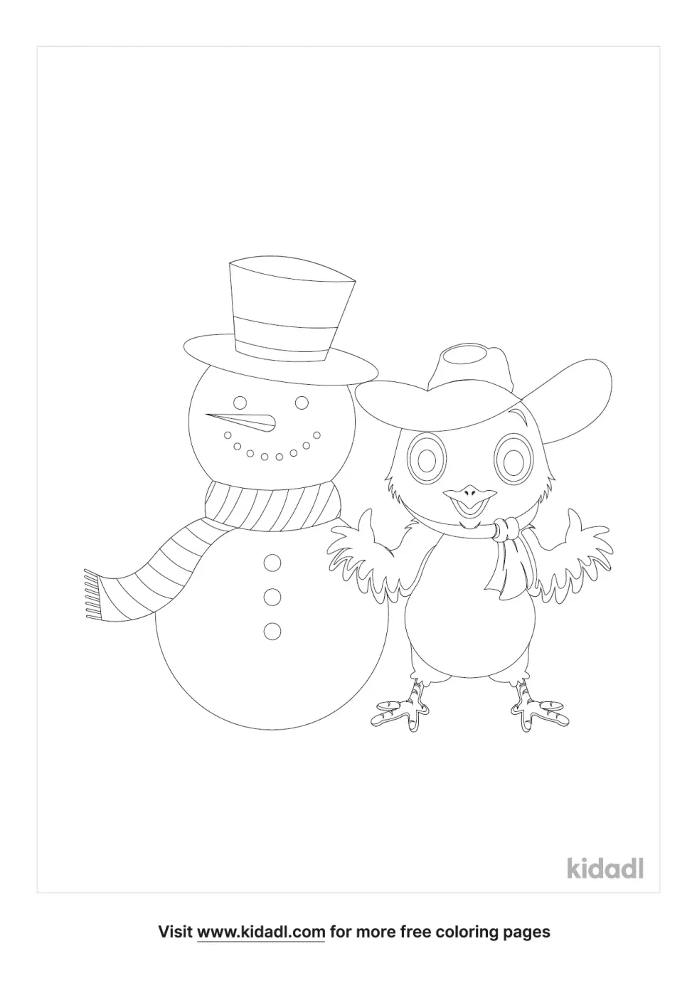 Snowman And Chicken Coloring Page
