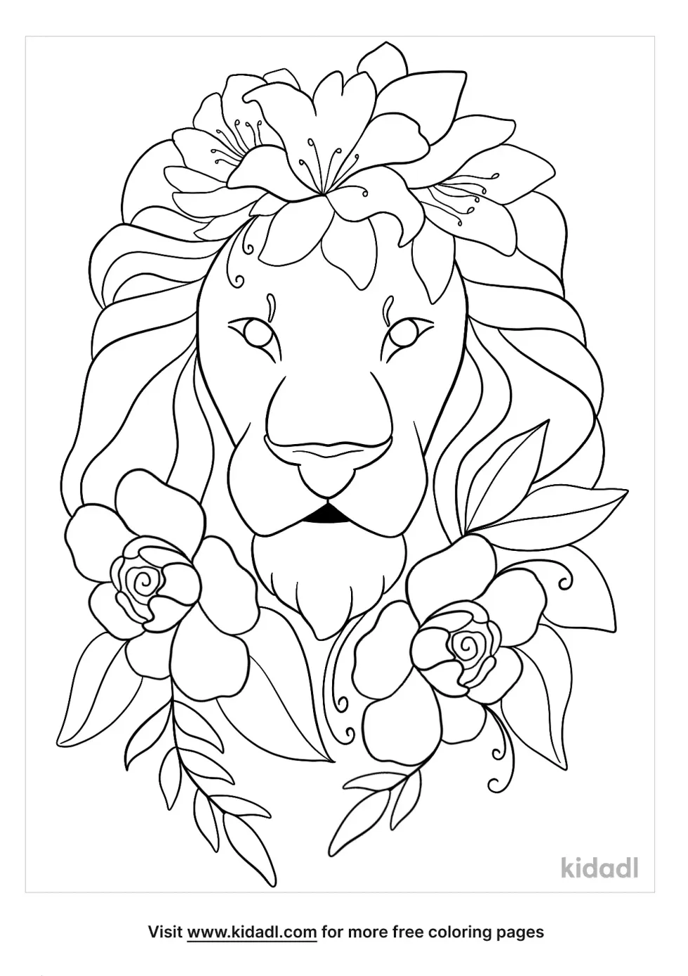 Lion With Flowers Coloring Page