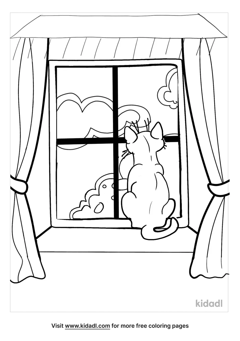 Cat Looking Out Window Coloring Page