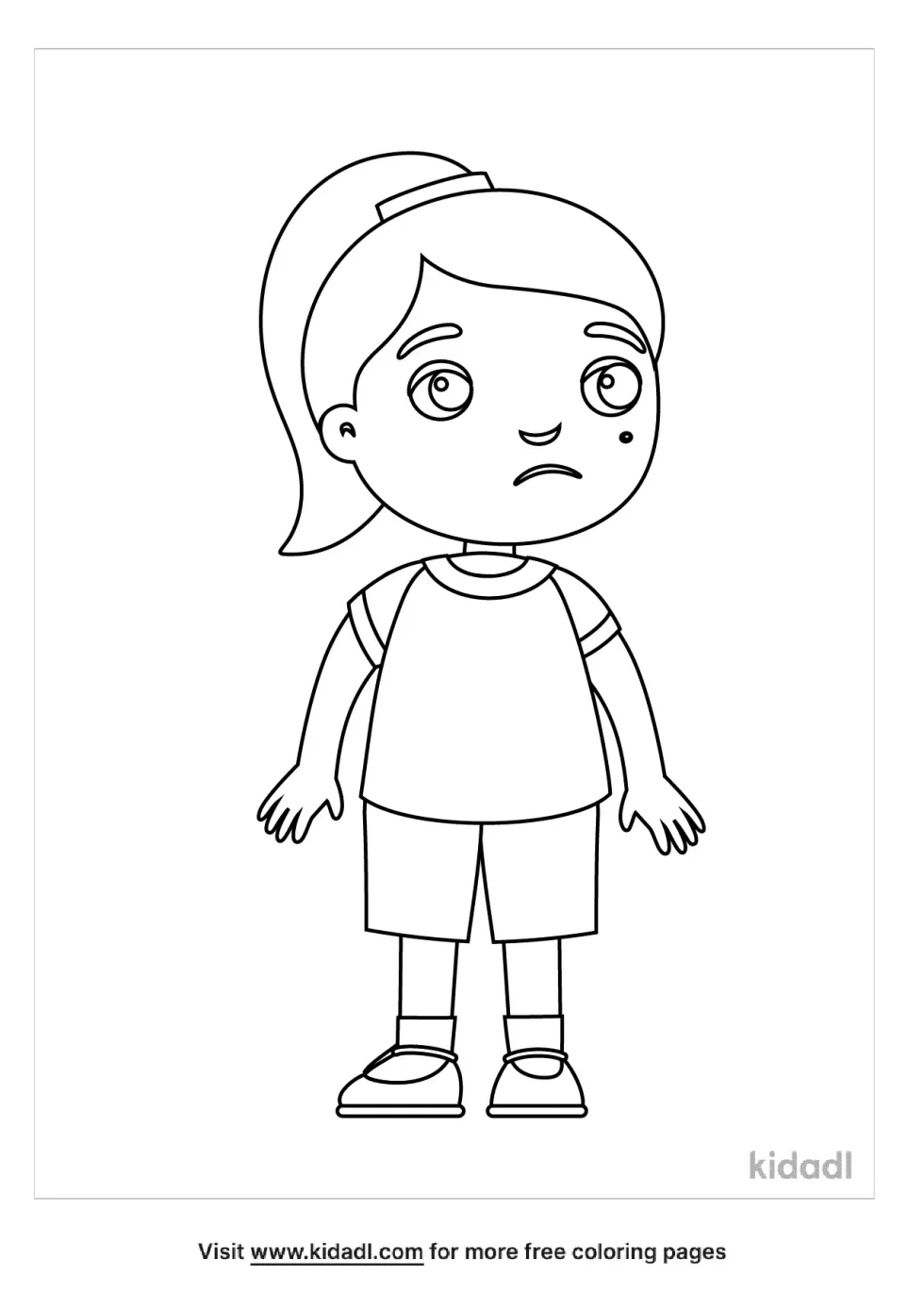 Worried Little Girl Coloring Page