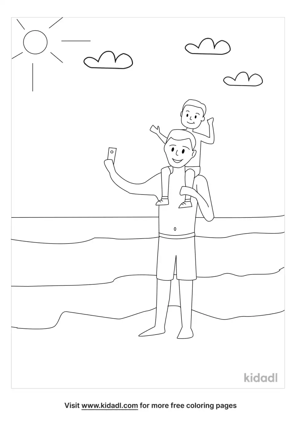 Father And Son On Beach Coloring Page
