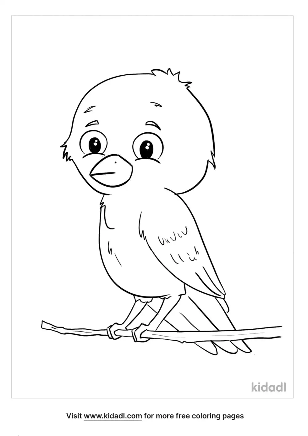 Baby Bird On Branch Coloring Page