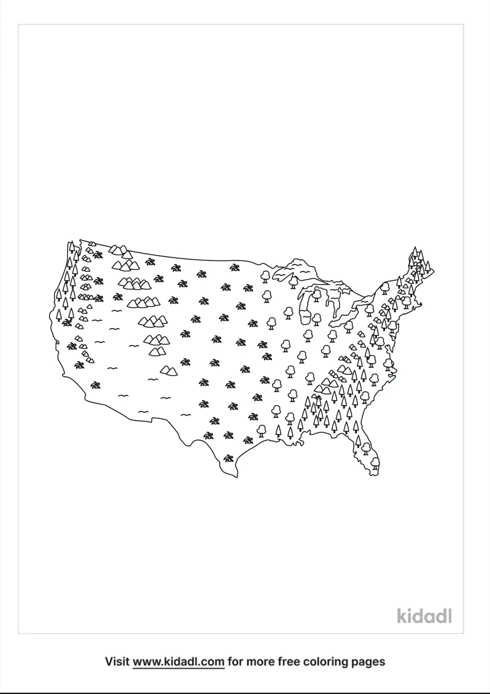 Landscape Map Of United States Coloring Page