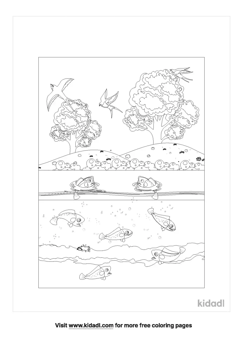 Fish And Bird Coloring Page