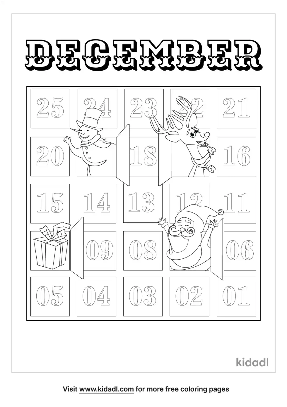 Christmas Calendar Coloring Page