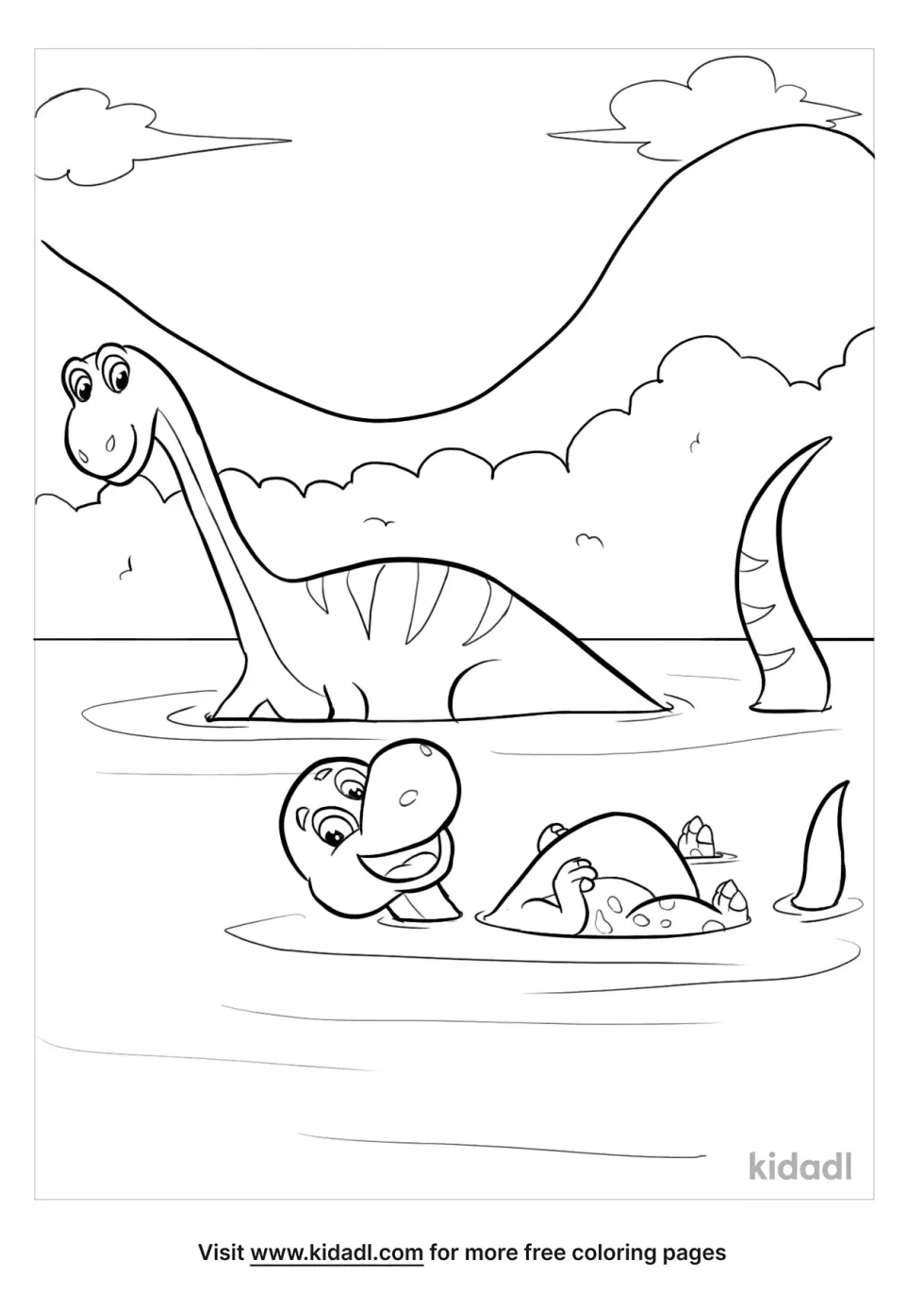 Dinosaur And Kid Swimming