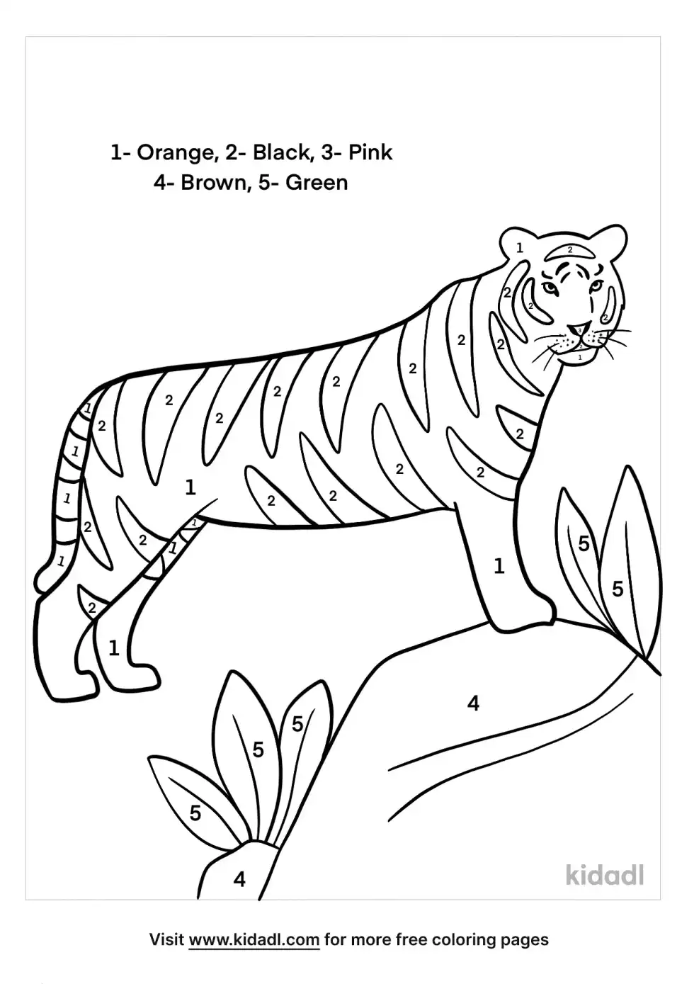 Tiger Color By Numbers Coloring Page
