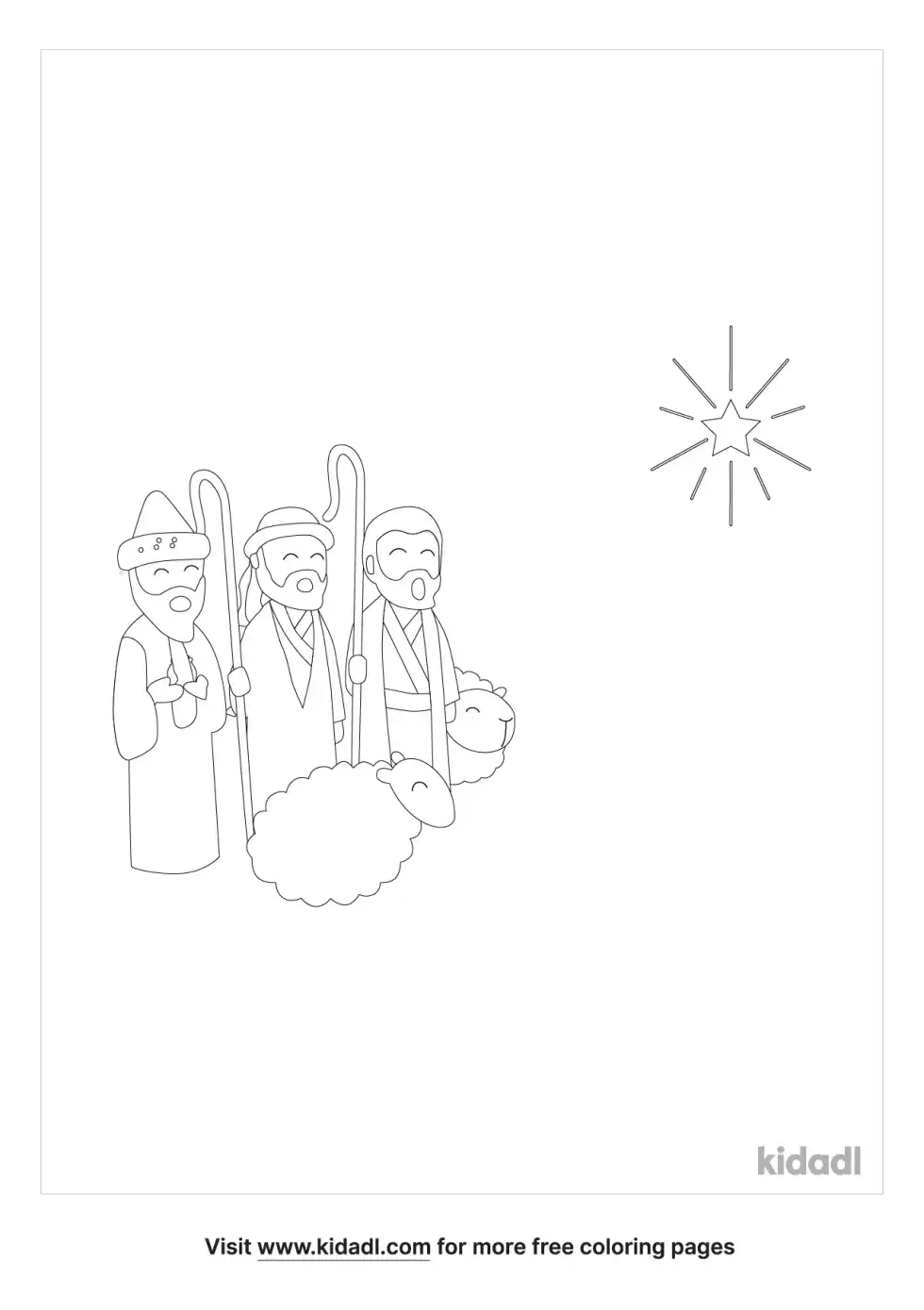 Cartoon Shepherds Following Stars Coloring Page
