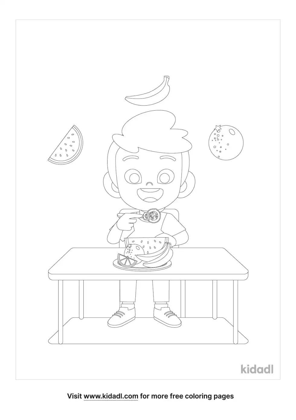 Cartoon Boy Eating Fruit Or Vegetables Coloring Page
