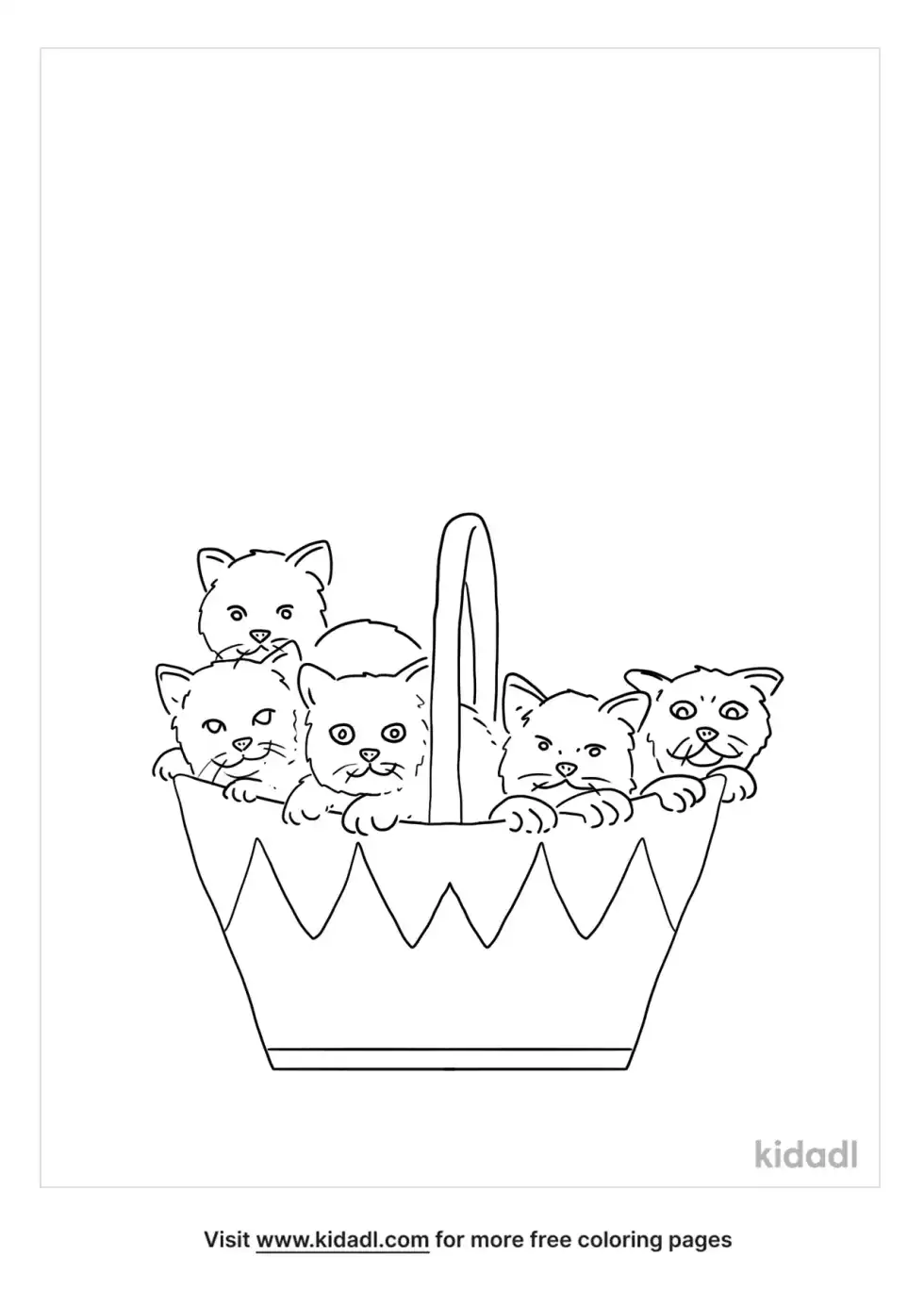 Five Cats In A Basket Coloring Page