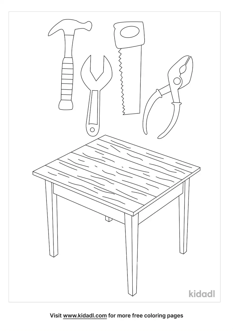 Wooden Table And Tools Coloring Page