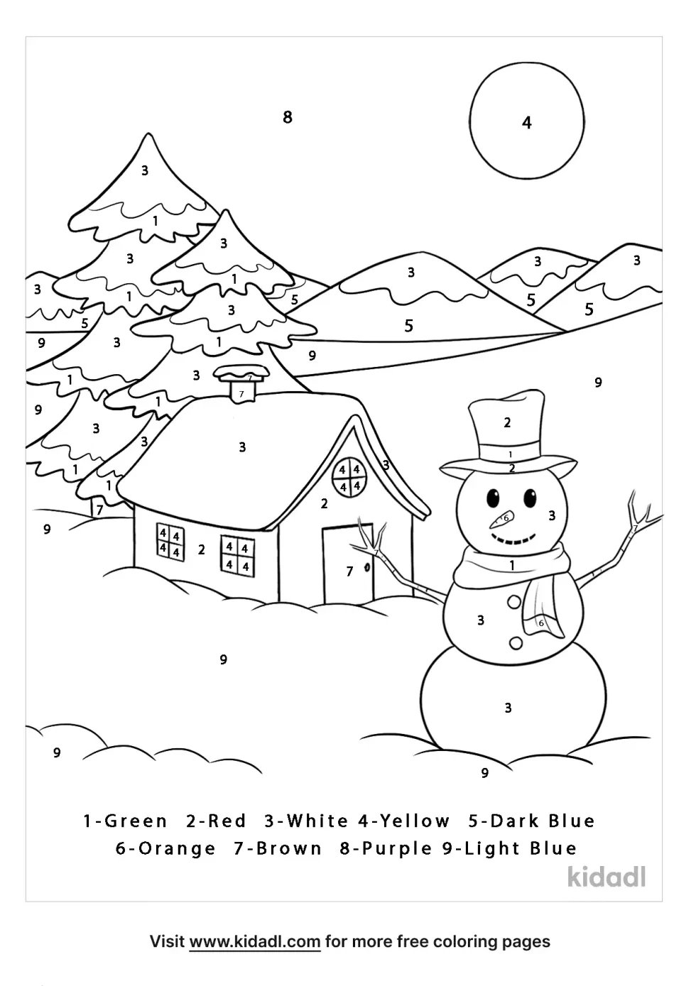 Winter Color By Numbers Coloring Page
