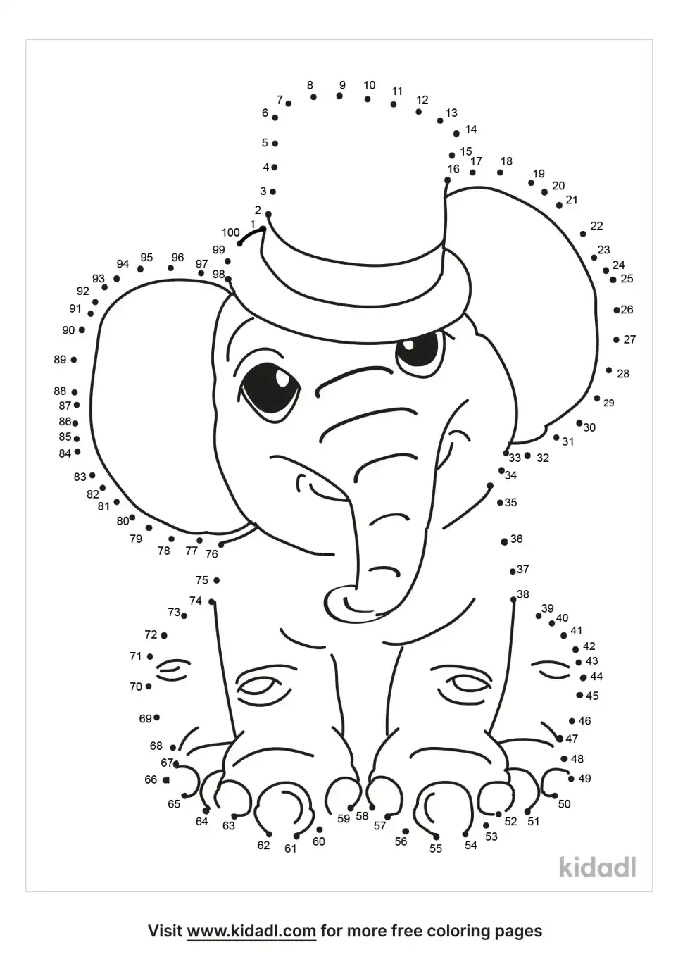 Elephant With A Top Hat Dot To Dot (Hard)