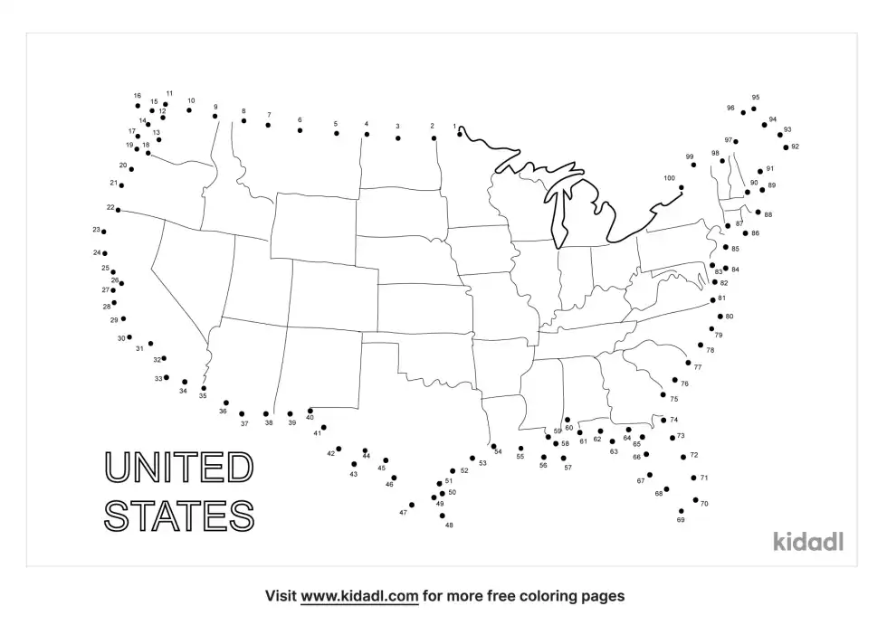 United States Map Dot To Dot (Hard)