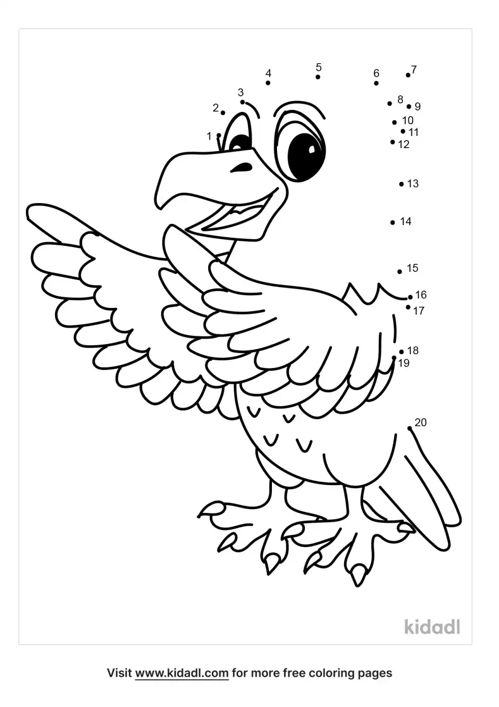 Cute Cartoon Eagle Dot To Dot (Easy)