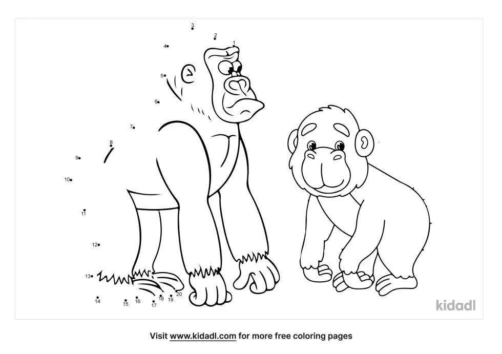 Gorilla With Baby Dot To Dot (Easy)