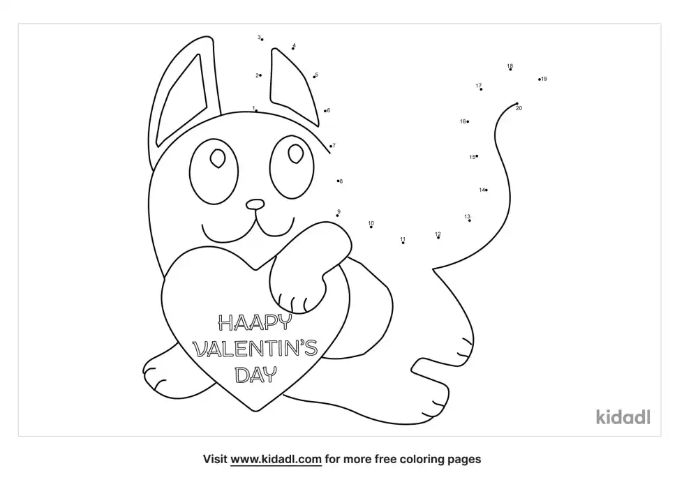 Valentine's Day Kitten Dot To Dot (Easy)