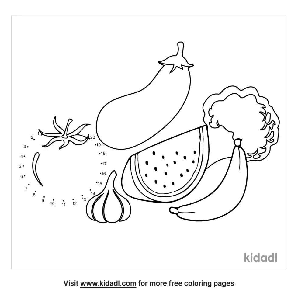 Fruits And Vegetables Dot To Dot (Easy)