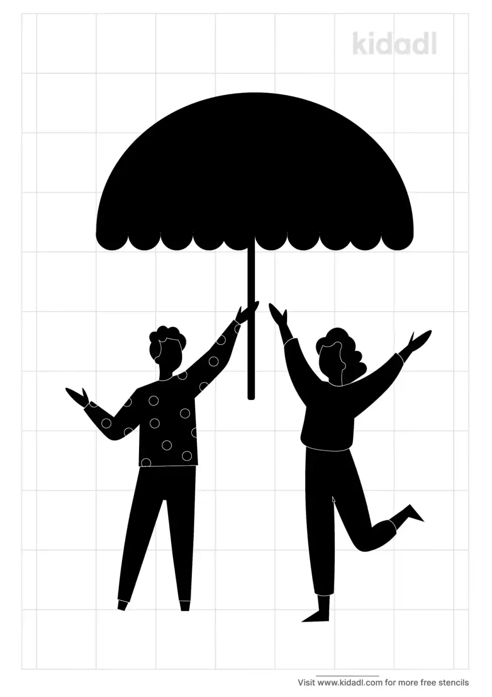 People Standing Under An Umbrella Stencil