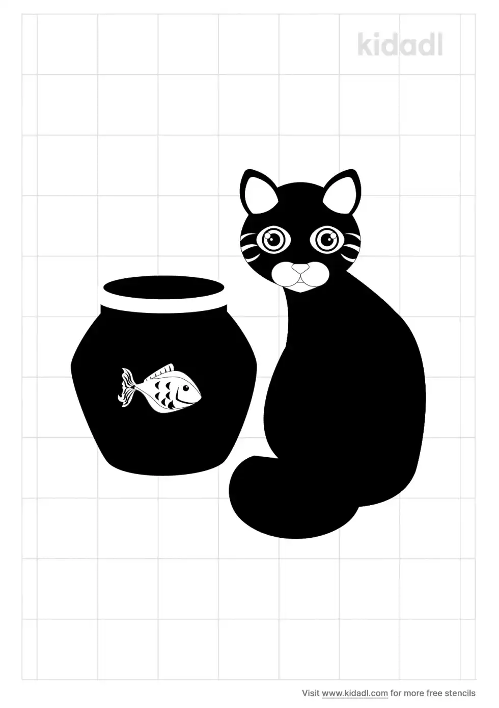 Cat And Fish Bowl Stencil