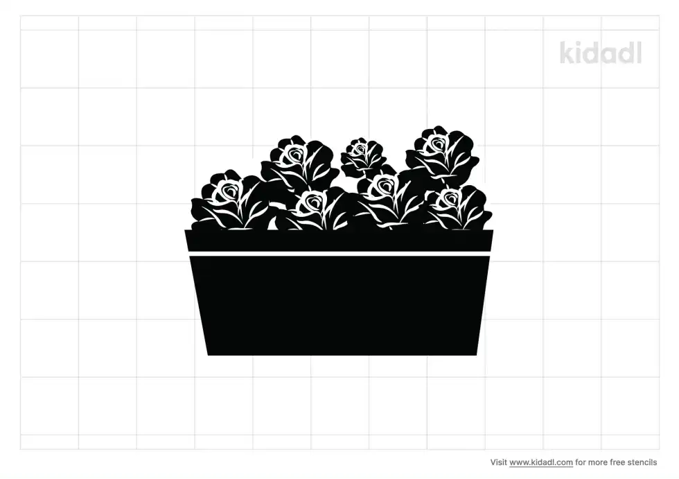 Bucket With Red Flowers Stencil