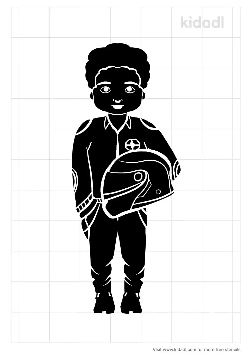 Boy Holding Motorcycle Helmet Stencil