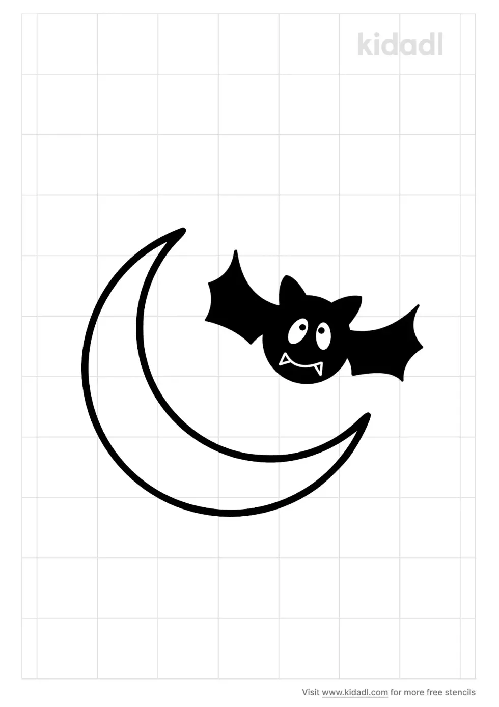 Cartoon Bat And Moon Stencil