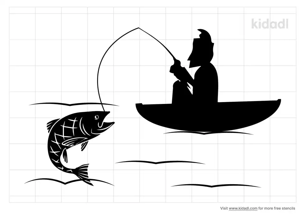 Jumping Salmon And Fishing Boat Stencil