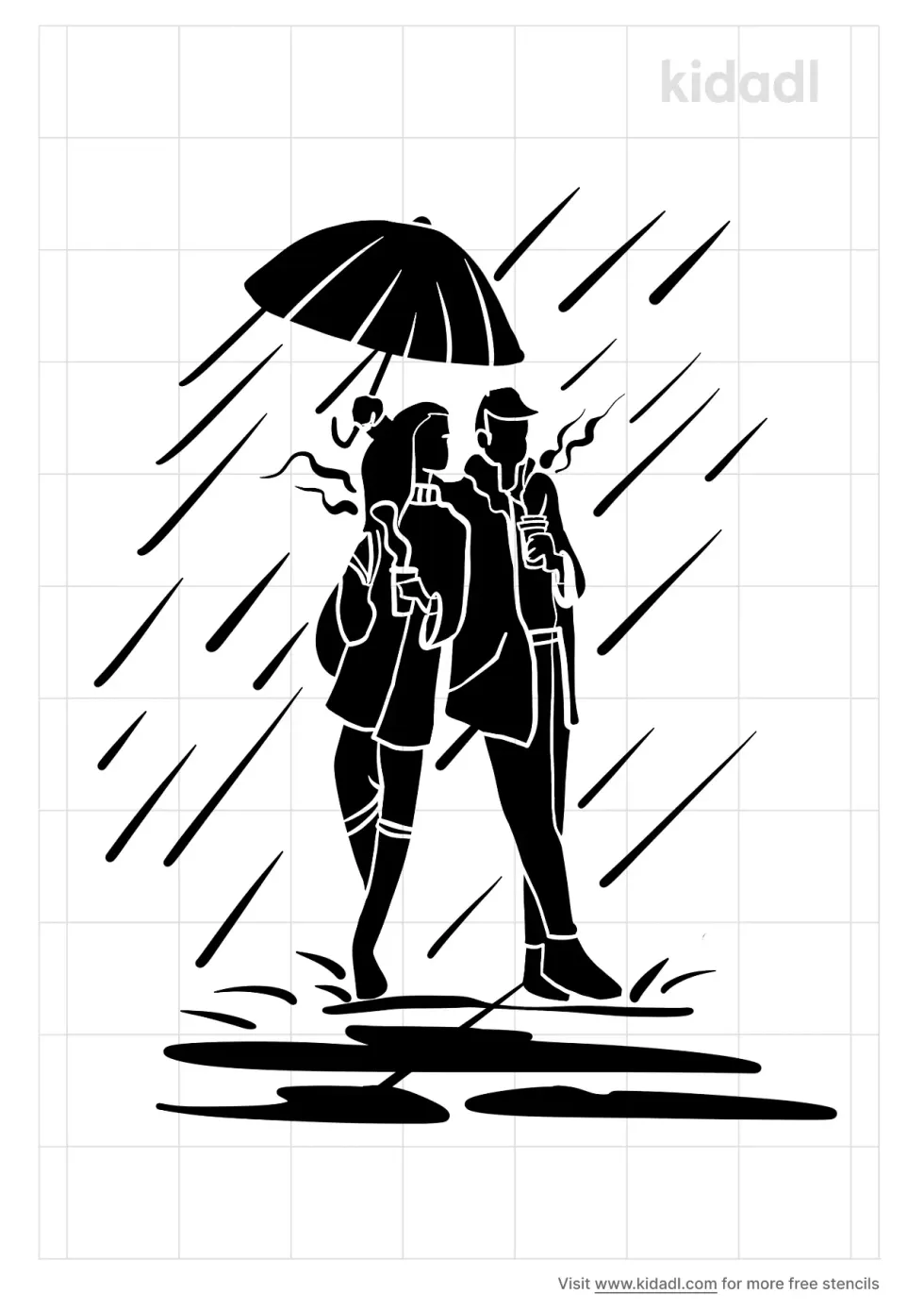 Couple In The Rain Stencil
