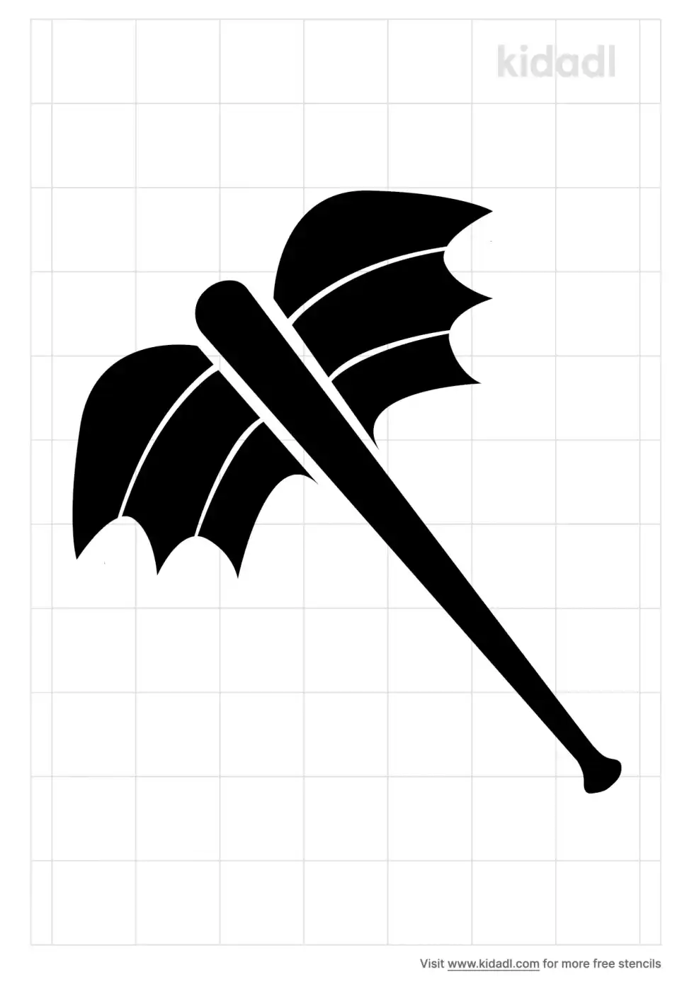 Baseball Bat With Wings Stencil