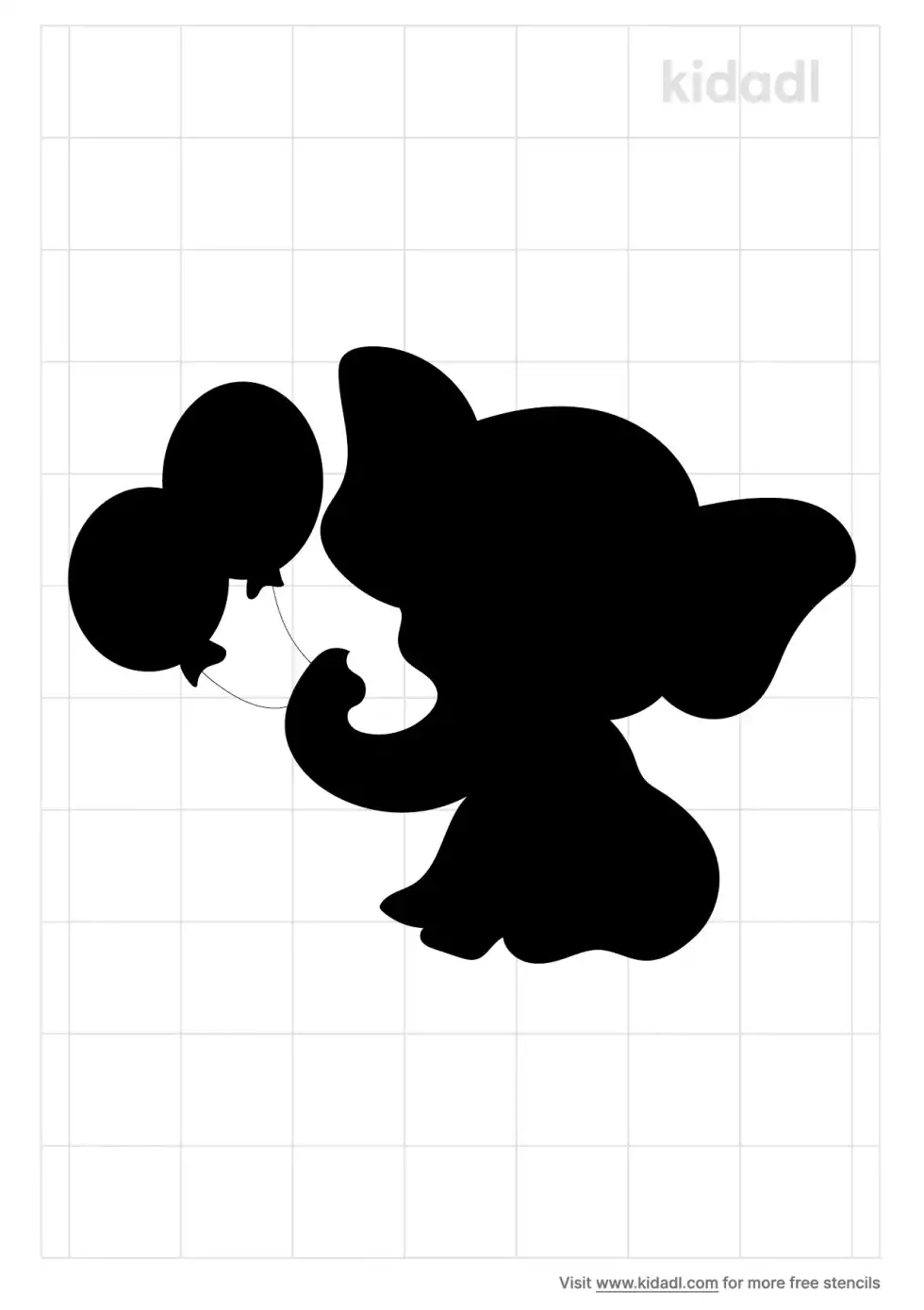 Baby Elephant With Balloons Stencil