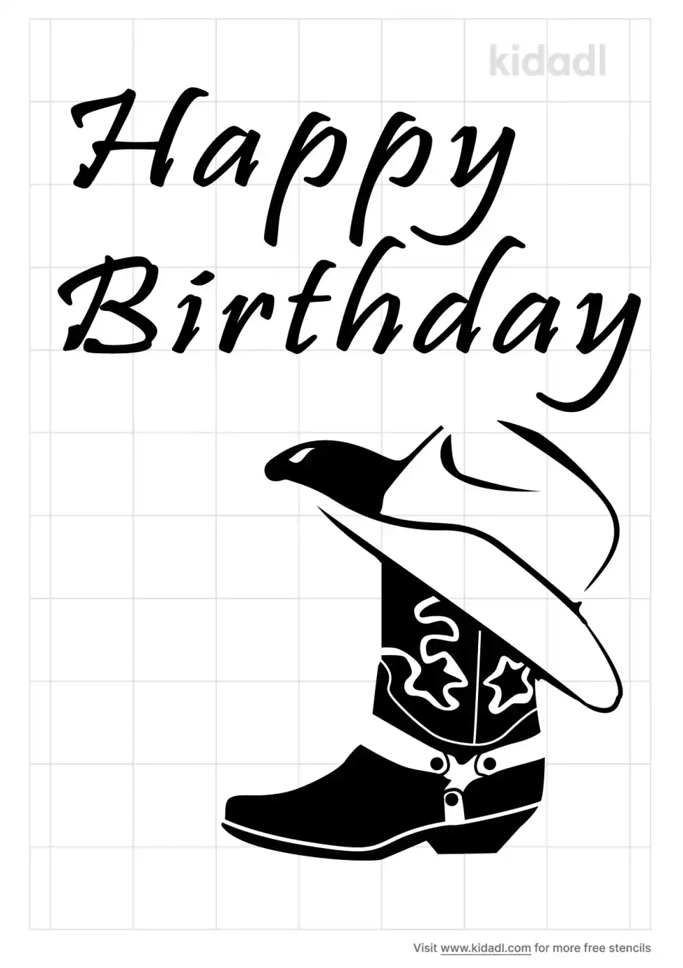 Happy Birthday And Cowboy Boots Stencil