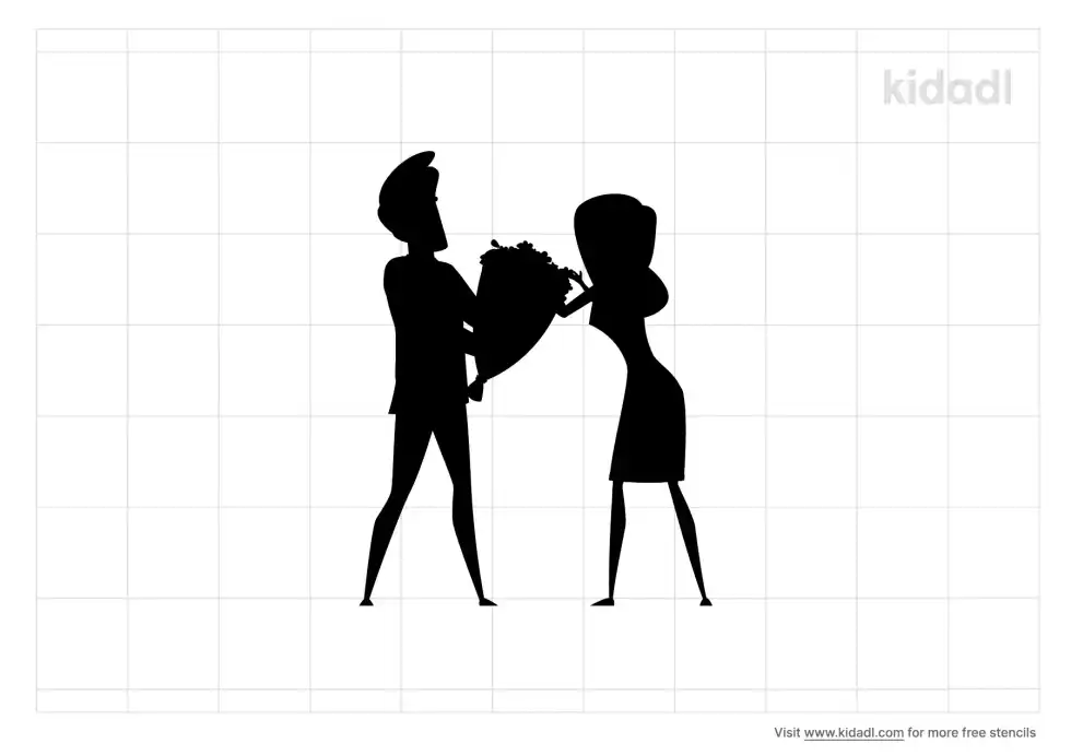 Boyfriend Surprises Girlfriend With Flowers Stencil