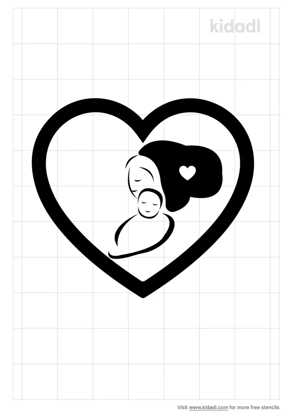 Child And Mom Heart Stencil