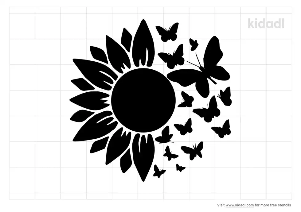 Sunflower Daisy And Butterfly Stencil