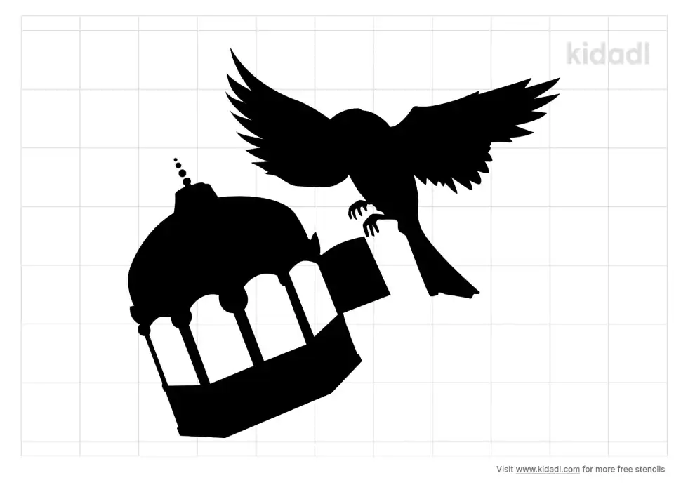 Simple Bird And Cage Stencil