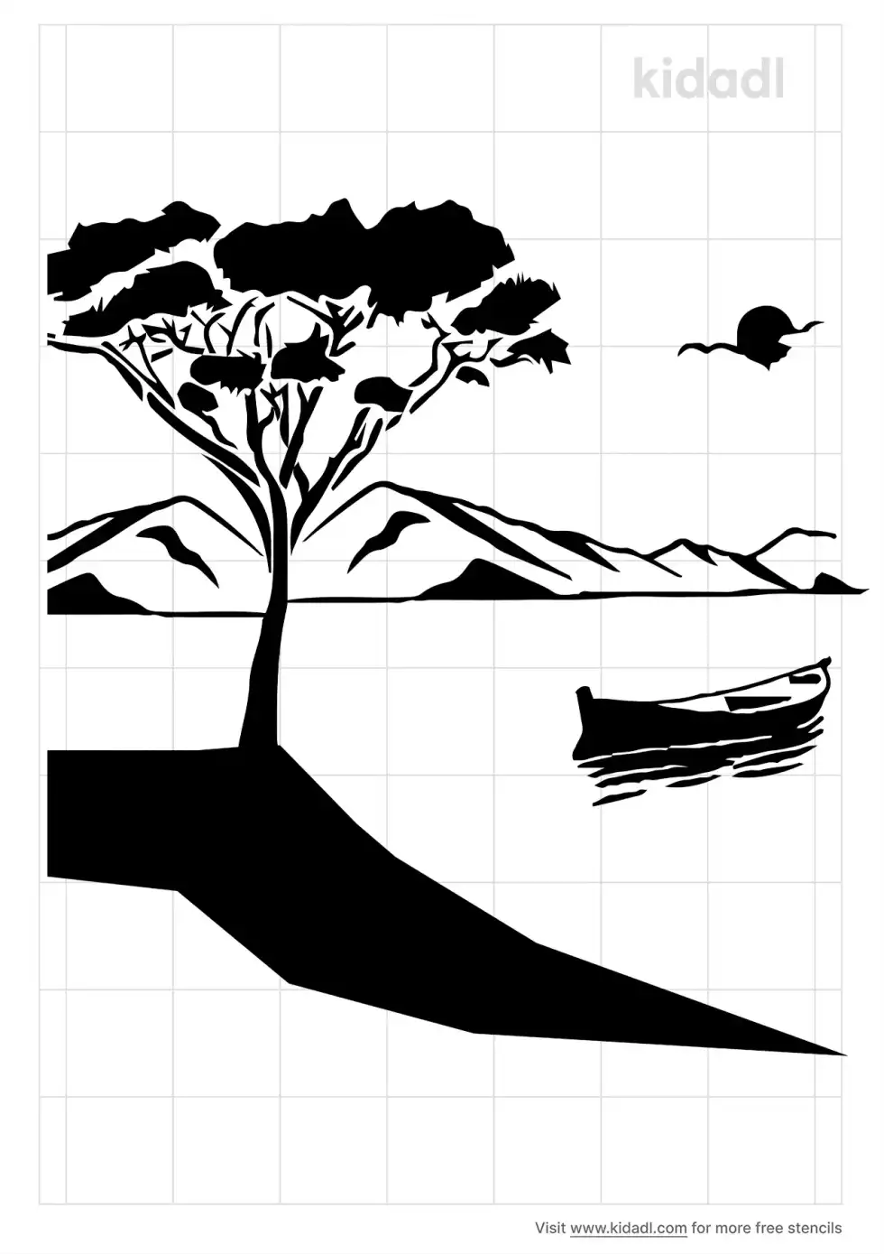 Trees On Lake Stencil