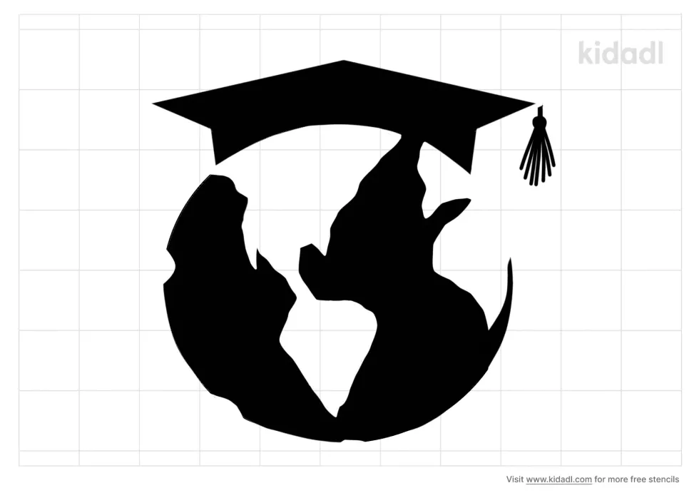 Square World Map Graduation Cap Stencil
