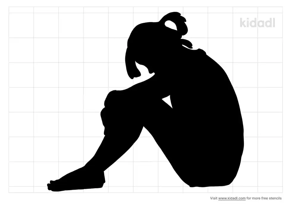 Woman Sitting Sad Stencil