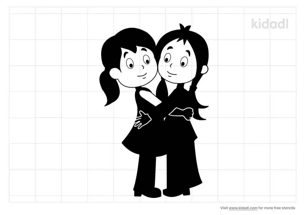 Two Girls Hugging Stencil