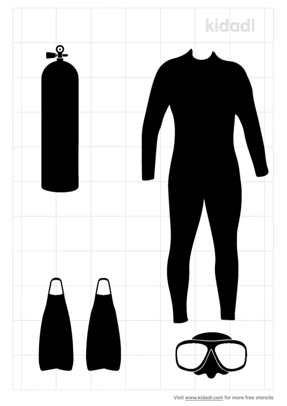 Scuba Diver Equipment Stencil