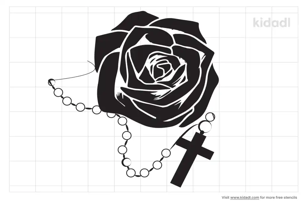 Rose With Rosary Stencil