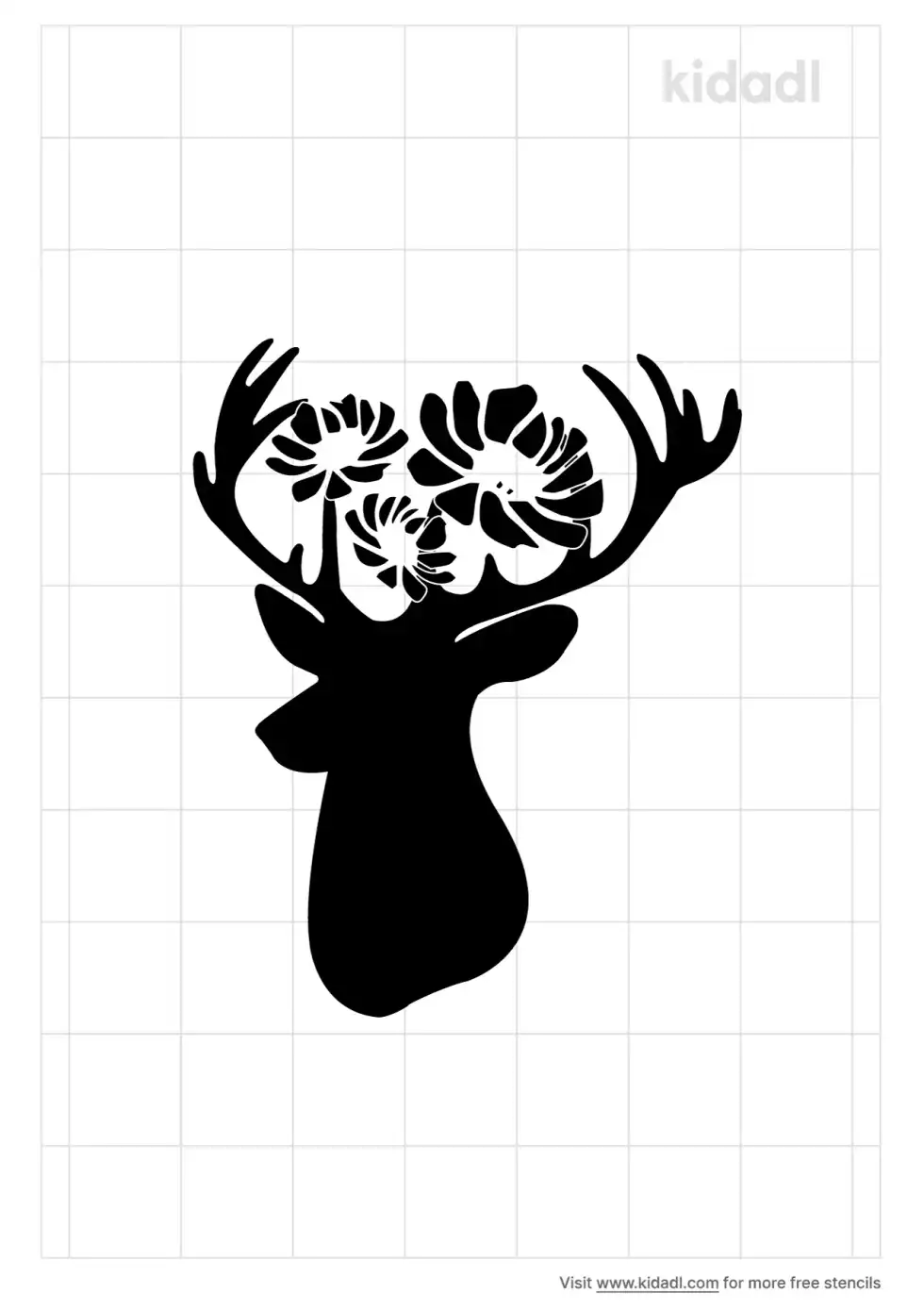 Deer Head And Flowers Watercolor Stencil