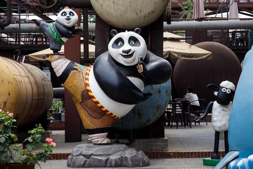Installations of Kung Fu Panda characters at Dashanzi Art District.