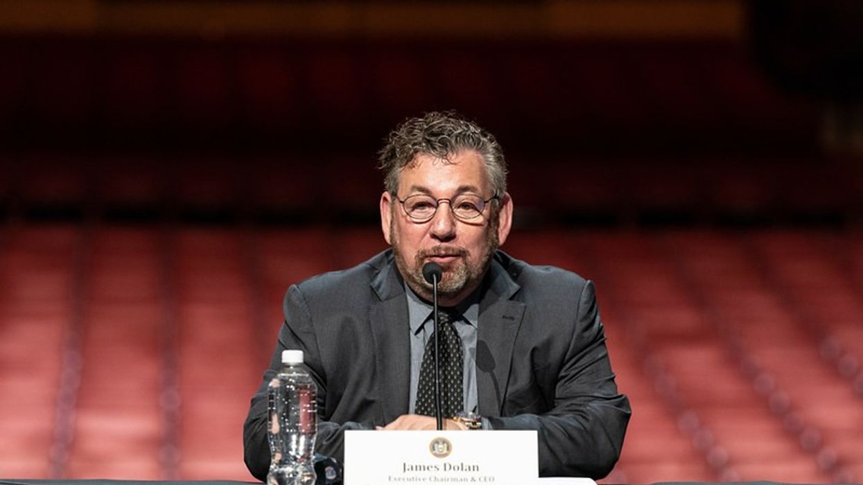 James Dolan speaks during Governor Andrew Cuomo's announcement that the state adopts new CDC guidance and regulations at Radio City Music Hall.