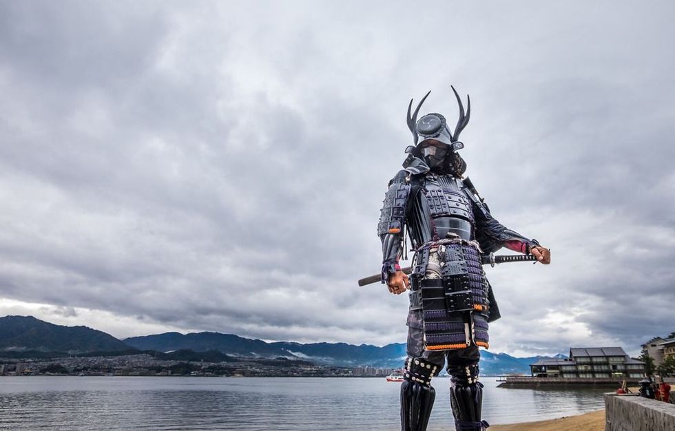 Japanese Samurai at Itsukushima Shrine , Icon of Japan.